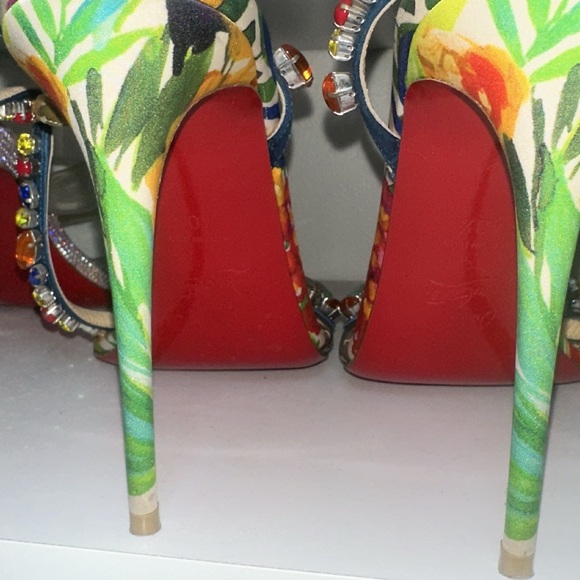 Christian Louboutin Floral Heels with Gems - Picture 7 of 10